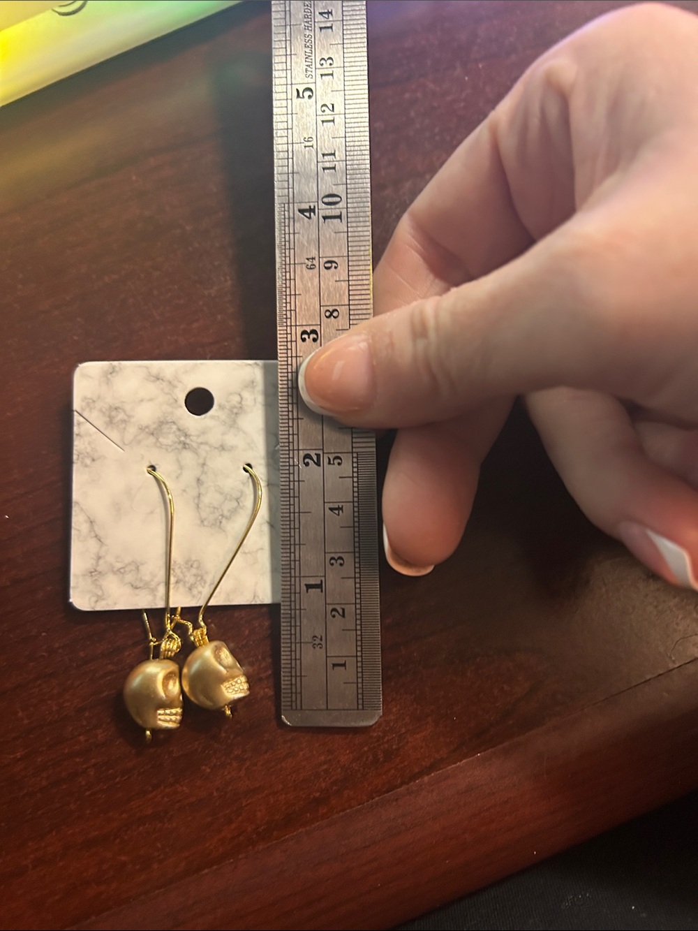 Gold Skull Drop Earrings - Women Jewelry - Picture 3 of 4